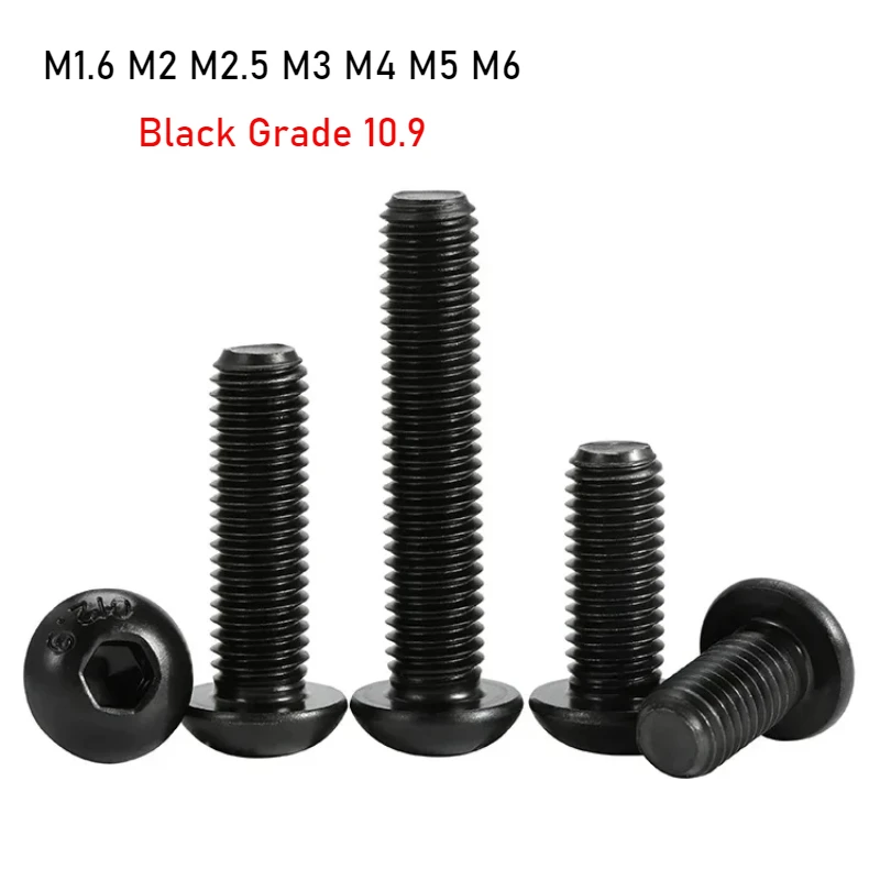 Black Grade 10.9 Carbon Steel Bolts Socket Head Cap Screws M1.6 M2 M2.5 M3 M4 M5 M6