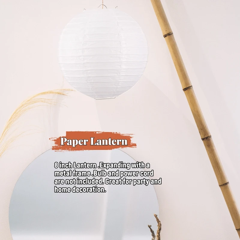 AD23-Linterna/lámpara de papel china/japonés blanca de 8" de diámetro