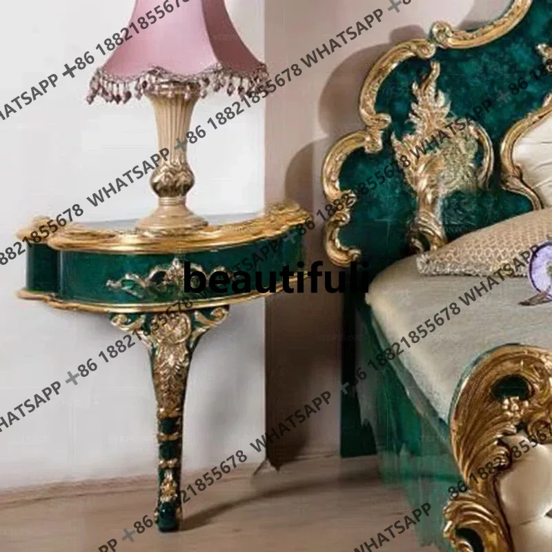 French villa dining side cabinet European court dark green parquet gold foil large apartment living room locker