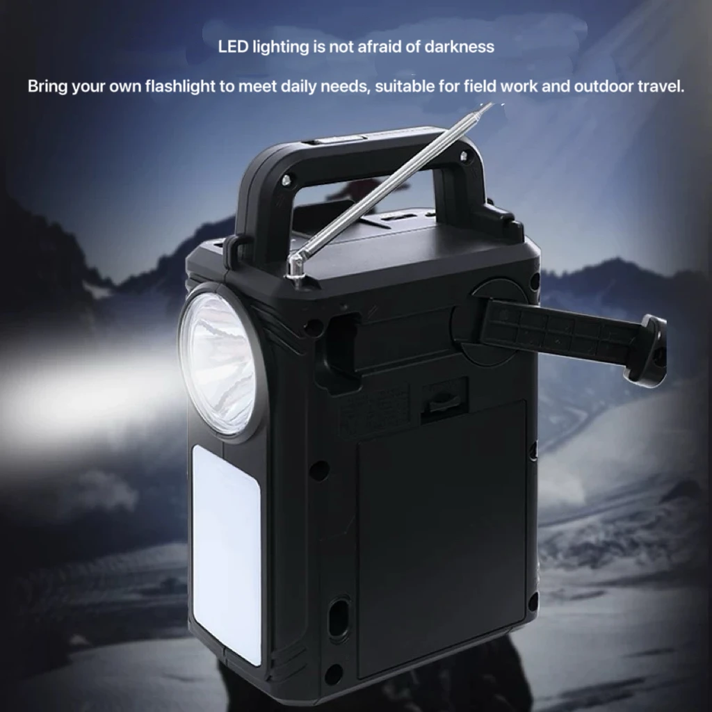 Bluetooth multibanda de manivela generación de energía radio linterna solar teléfono móvil iluminación de carga usb