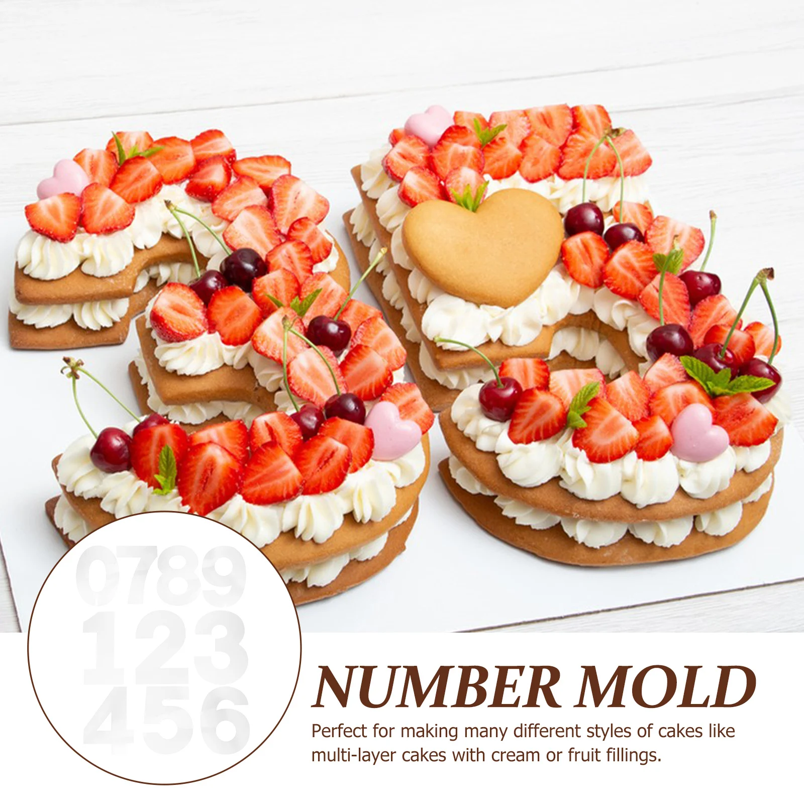 

1Set Number Cake Molds 0-8 Flat Plastic Baking Molds Easy Use DIY Cake Stencils for Birthday Wedding Christmas Pastry Bakery