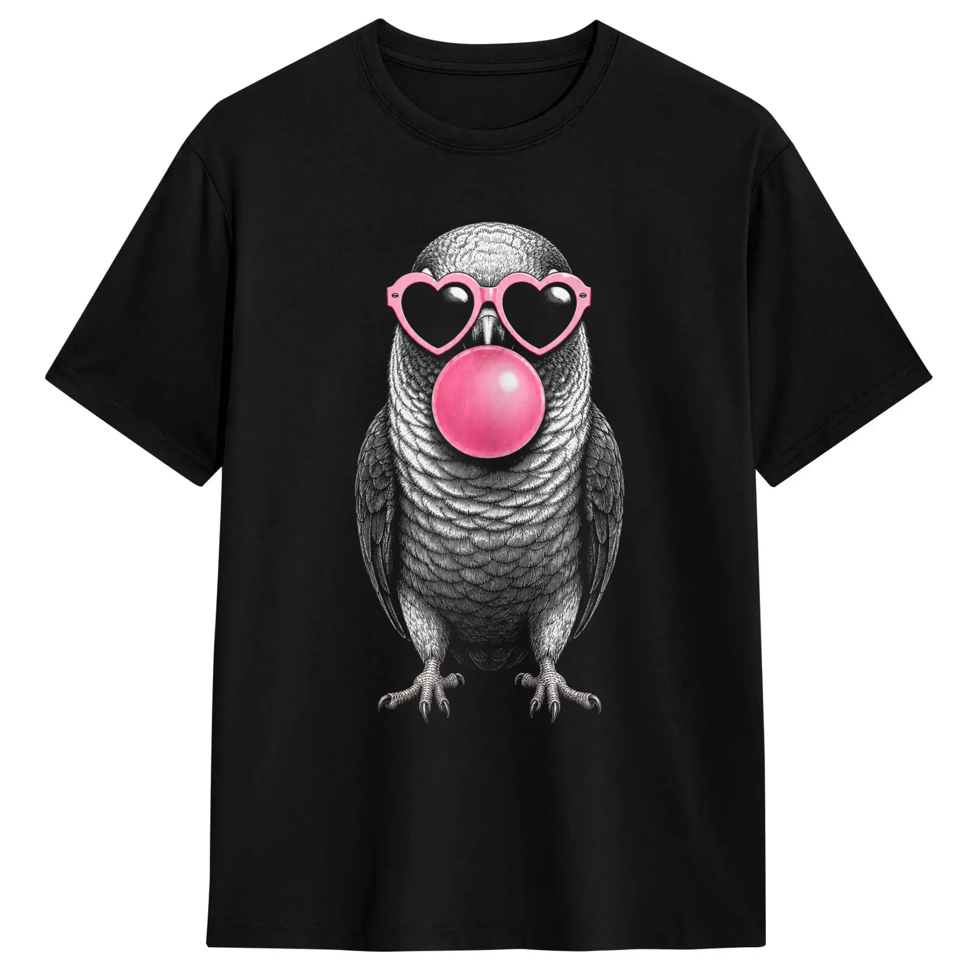 Green Cheek Conure Pink Heart Sunglasses Bubble Gum Parrot T-Shirt Men Hipster Cotton Tee Shirt O Neck Short Sleeve T Shirt