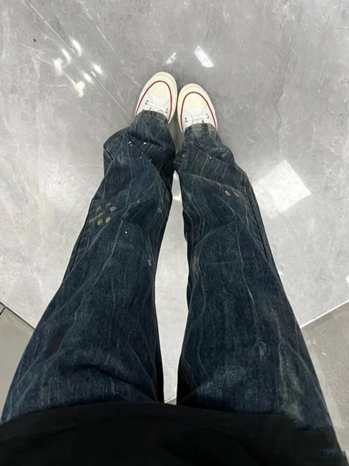 

Мужские джинсы Deep Blue Splaed Ink: модный дизайн, прямые брюки с микро-клешем в американском уличном стиле