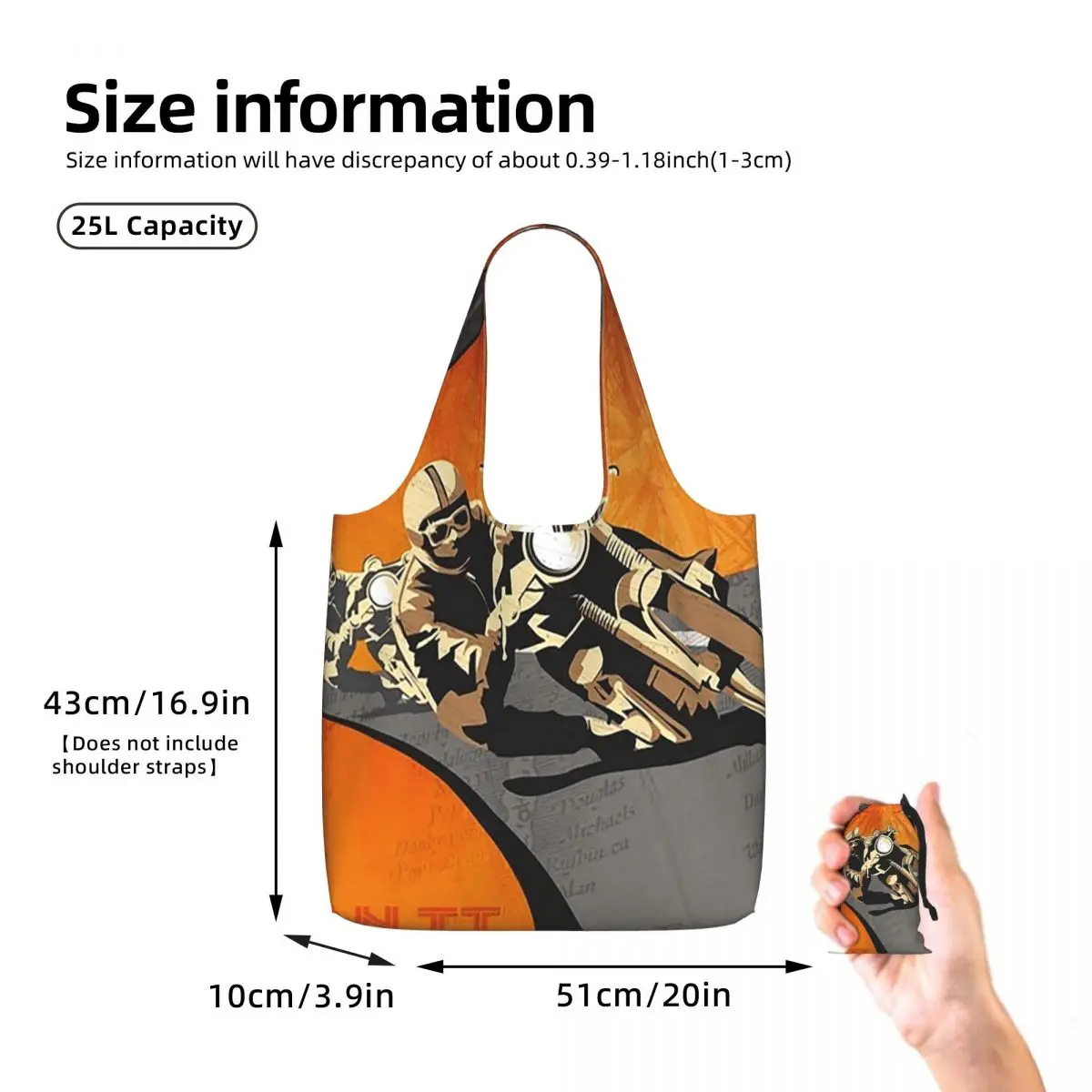 Motorcycle Races Isle Of Man TT Shopping Tote Bag Canvas Large Capacity Shoulder Bags Shopper Grocery Handbag for Women