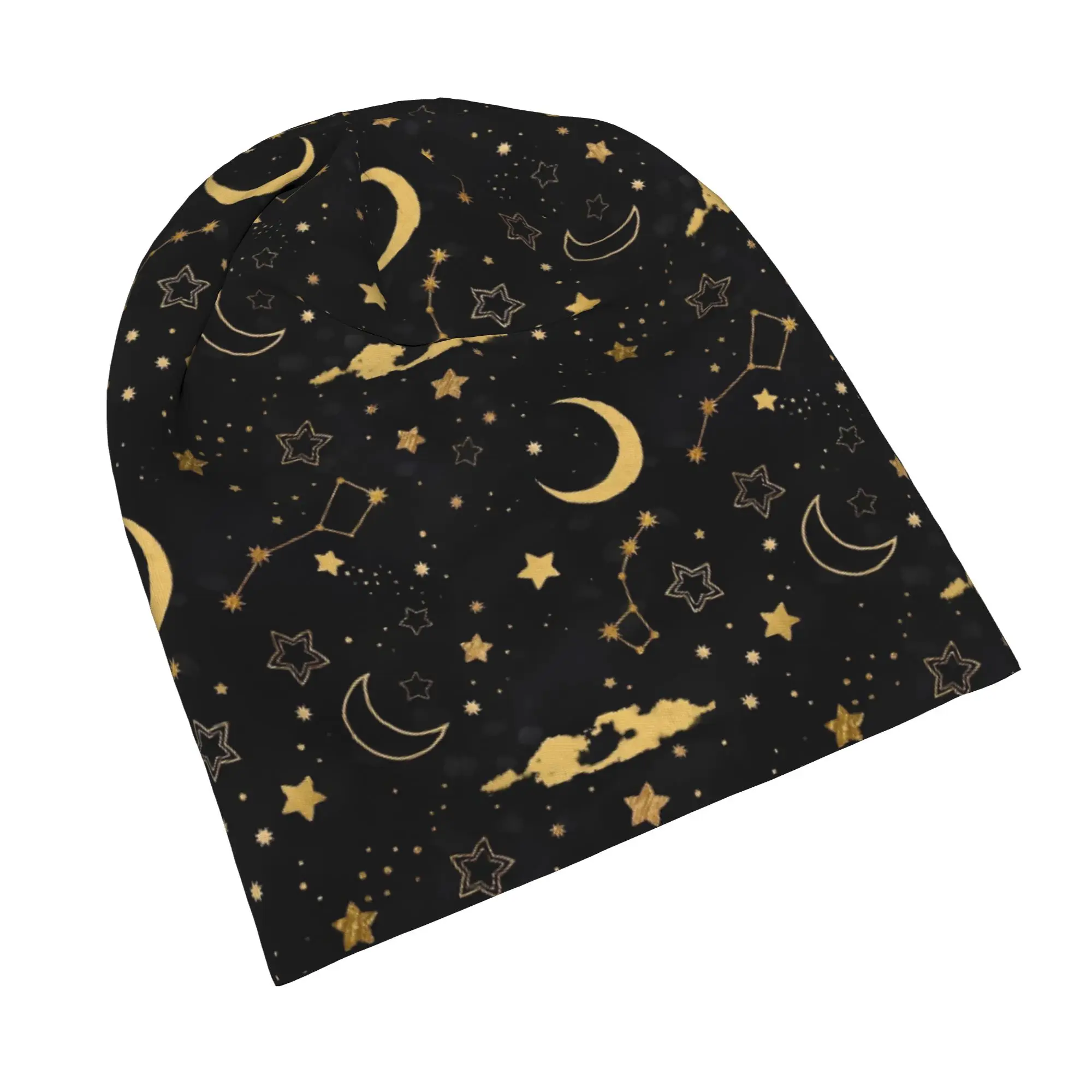 Astrology Zodiac Moon and Stars Bonnet Hat Street Skullies Beanies Hat Black Gold for Men Women Spring Dual-use Caps