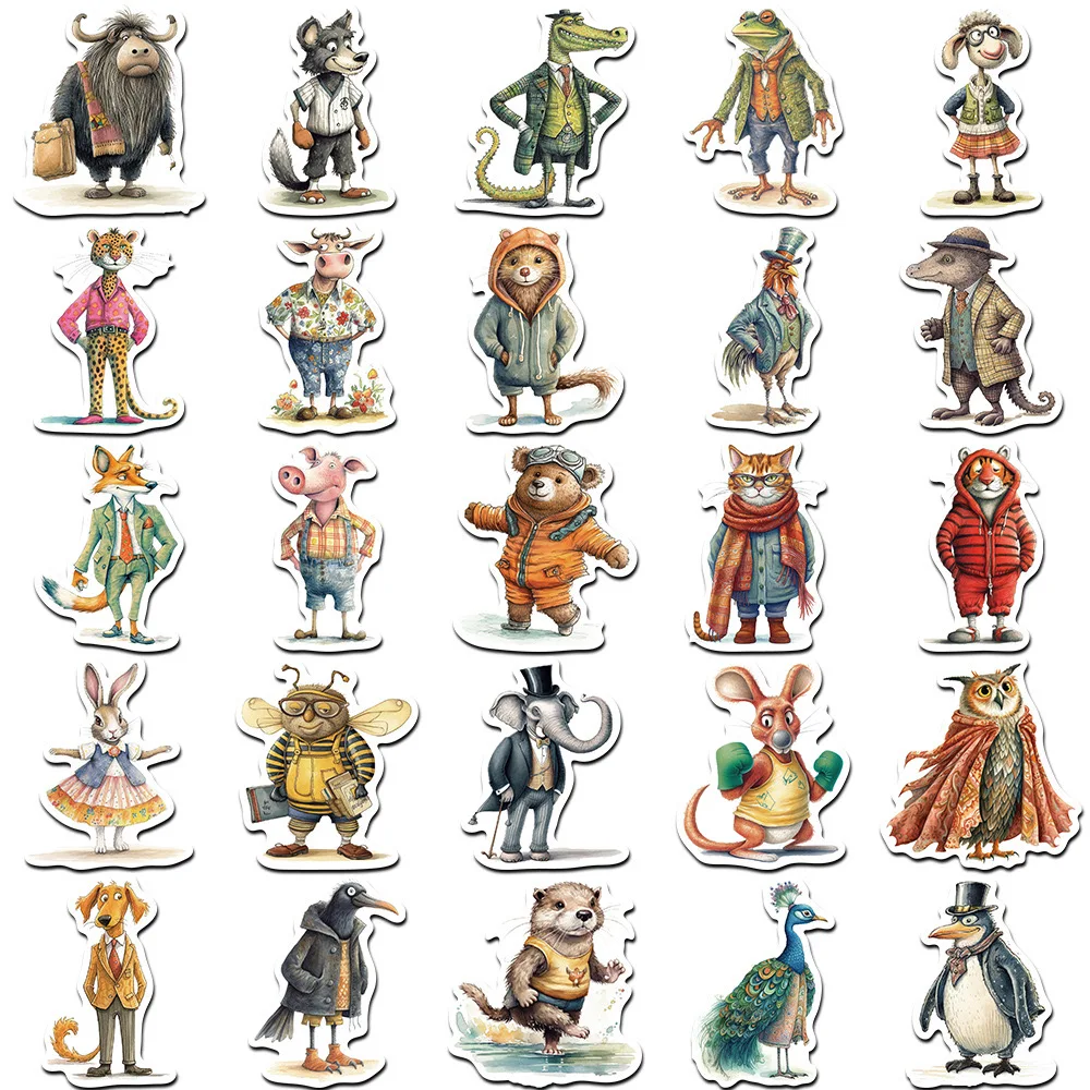 10/50pcs Cute Funny Animal Dressed Cartoon Stickers DIY Phone Notebook Skateboard Laptop Water Bottle Car Decoration Sticker Toy