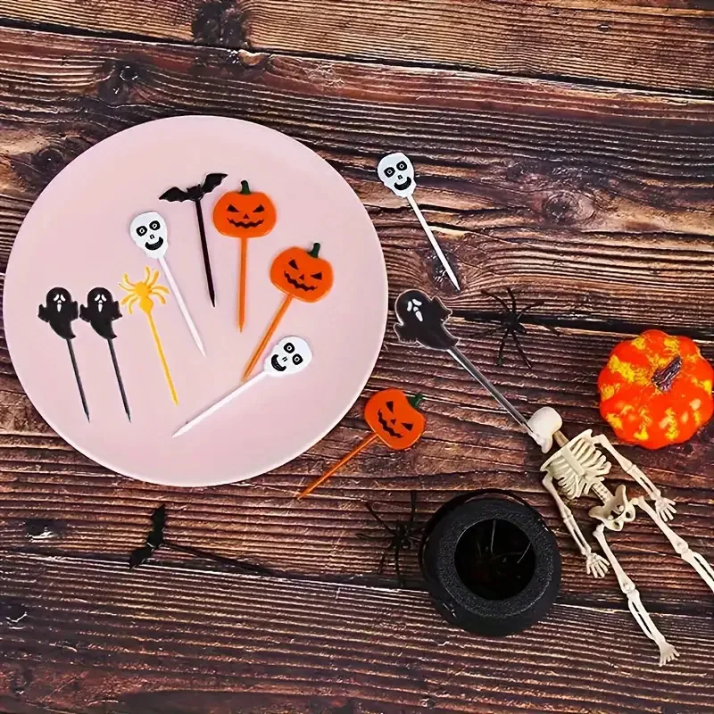 Halloween-Zahnstocher-Mix-Set Kürbis Geist Fledermaus Obstgabel Dessert-Cocktail-Kuchendekoration Halloween-Party-Zubehör – Detail 6