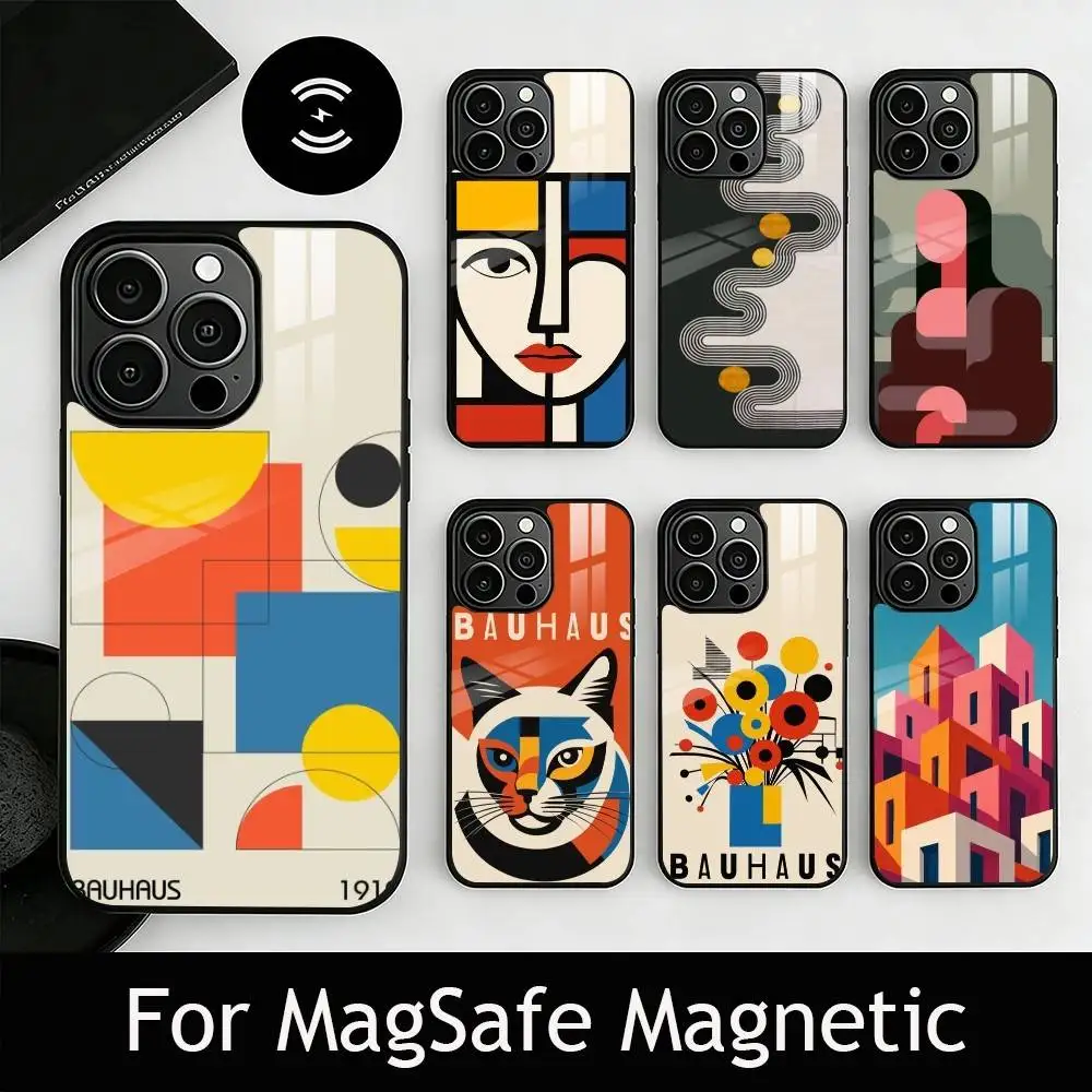 

Минималистичный чехол для телефона в стиле Баухаус для iPhone 17, 16, 15, 14, 13, 12, 11 Plus, Pro, магнитный, для беспроводной зарядки Magsafe