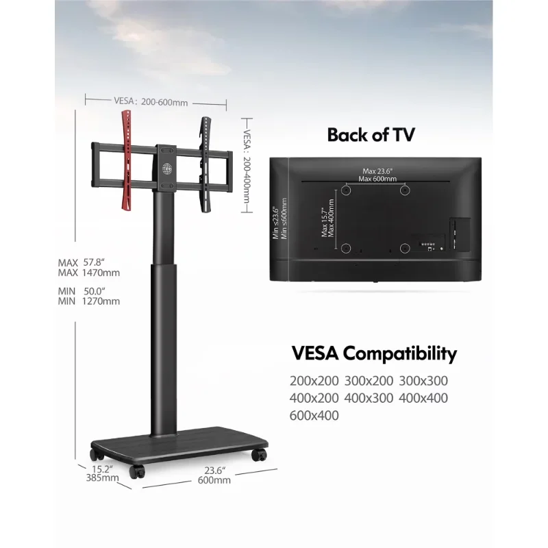 Universal Floor TV Stand Cart with Swivel Mount, Height Adjustable for Most TVs up to 65 Inch, Upgrade Sturdy Wooden