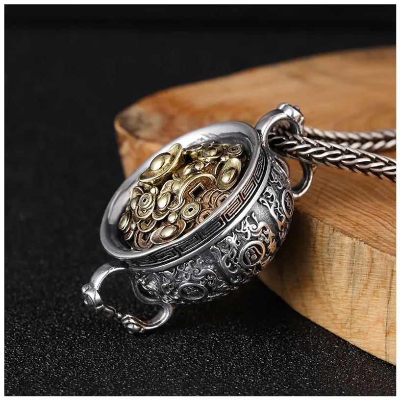 

Vintage Cornucopia Pendant Necklace Two Tone Feng Shui Wealth Good Lucky Jewelry Accessories