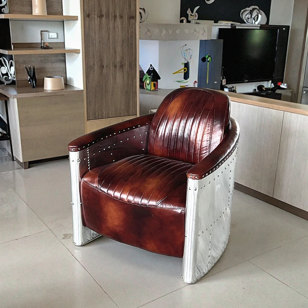Vintage industrial leather durable lounge chair for bedroom, dining room, loft, living room and home office furniture