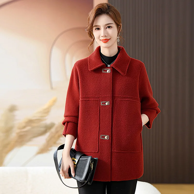 2023 new middle-aged and elderly autumn and winter solid color mother clothing noble coat women's clothing fashion foreign