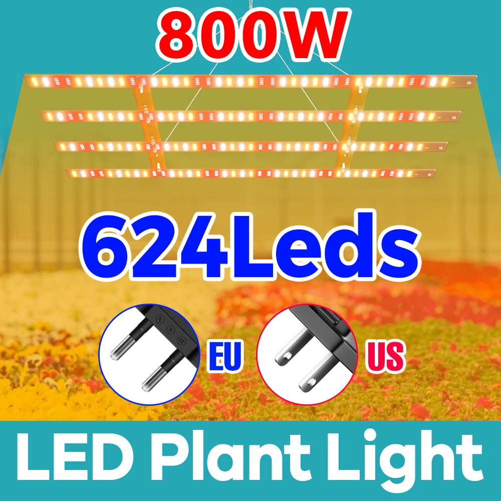 

Светодиодный светильник для выращивания растений, полный спектр, 624 светодиодов, 800 Вт, квантовая доска, лампа для выращивания семян, тепличная палатка, гидропонное освещение
