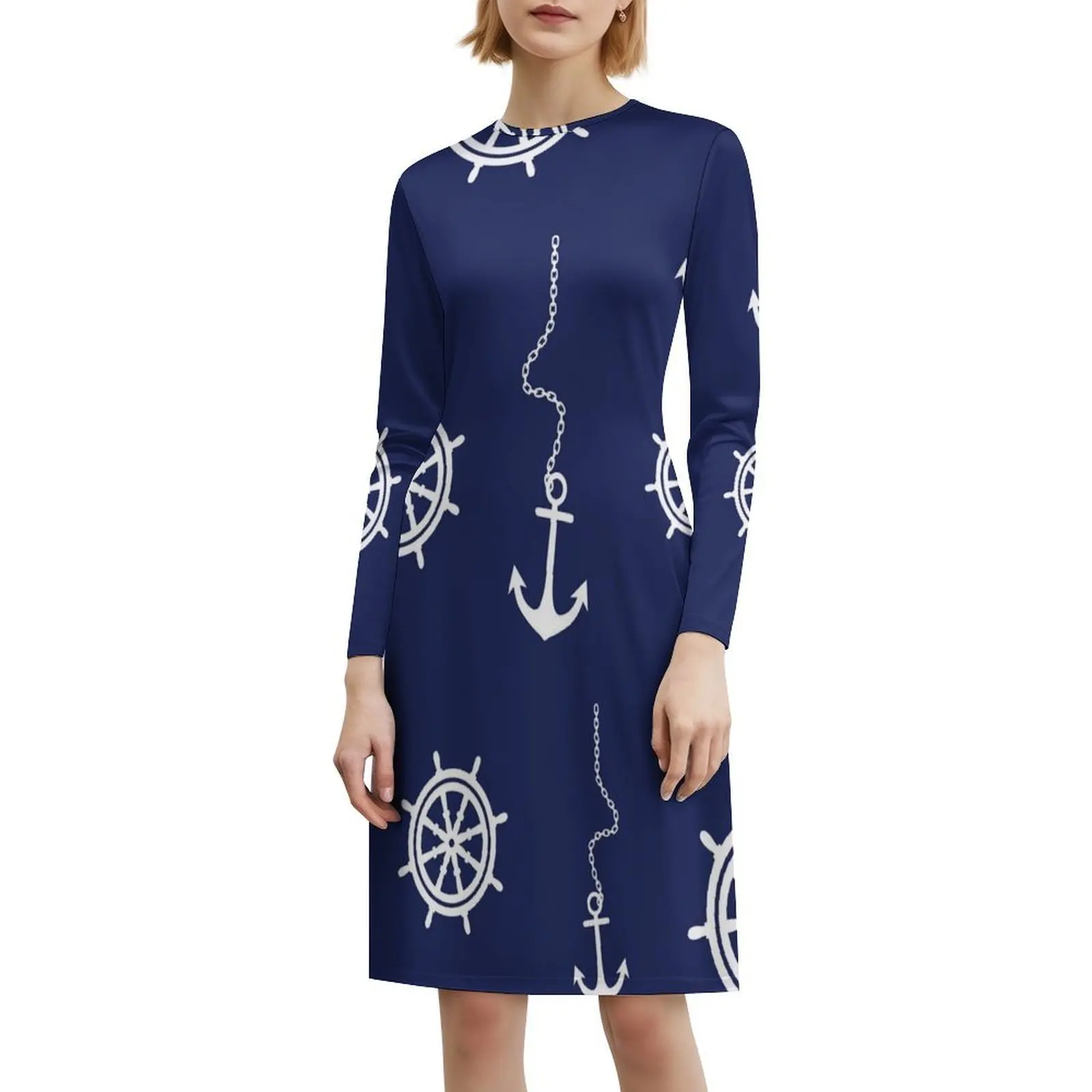 نمط البحرية والأبيض المراسي وعجلات القيادة بوهو شيك فستان أنيق موضة شاطئ حفل زفاف ثوب قارب قوارب مرساة #6