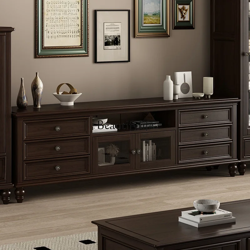 

American all-solid wood TV cabinet retro simple living room storage floor cabinet furniture
