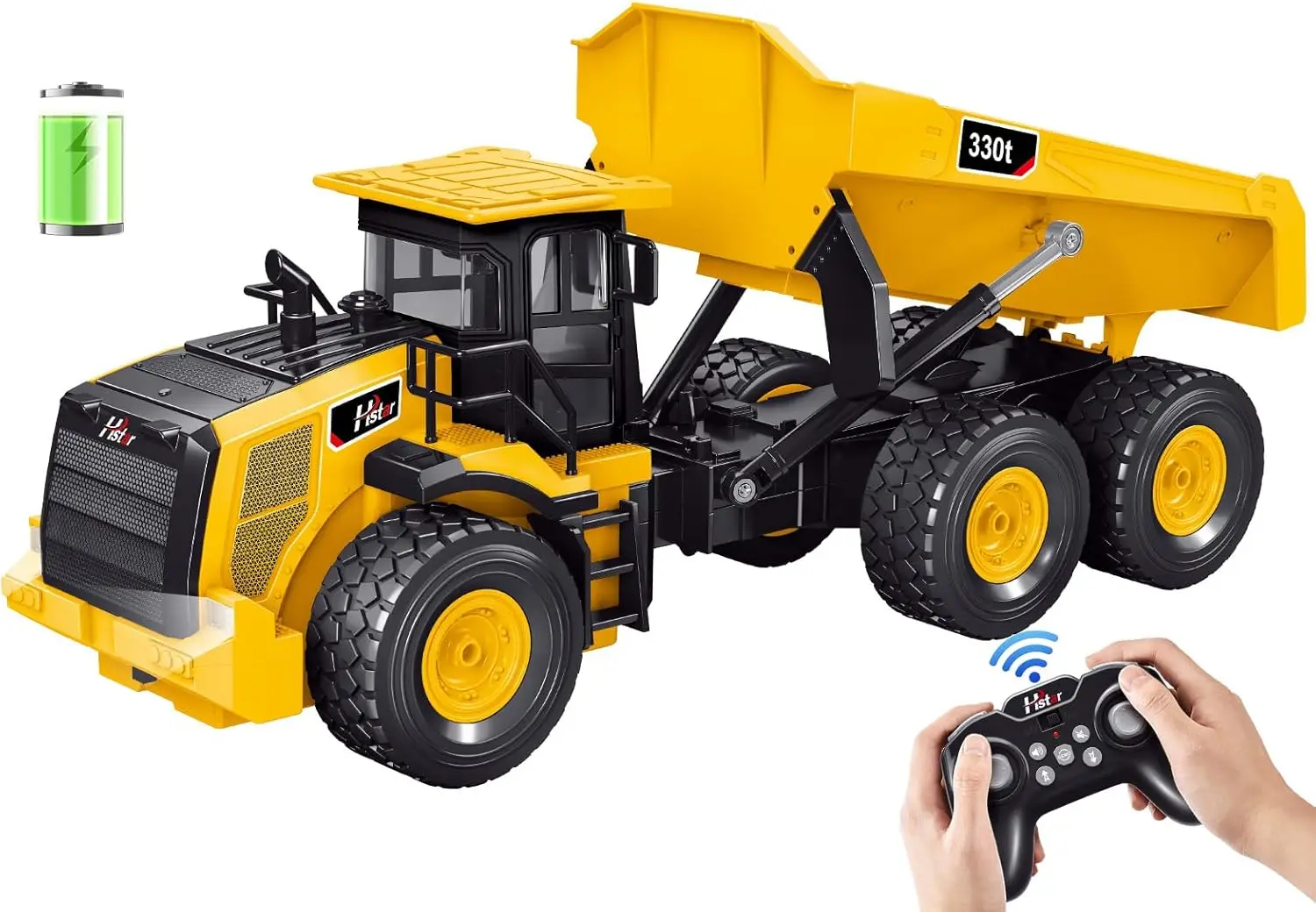 

1:18 Scale 6-Wheel RC Dump Truck Toy with Lights, Sounds & 100-Min Battery for Kids and Adults