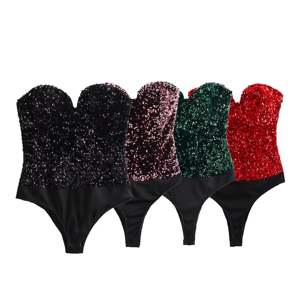 Sexy Red Sequined Bodycon Women Jumpsuits Autumn New Sleeveless Backless Women Bodysuit Women Club Party Tops Christmas Cloth