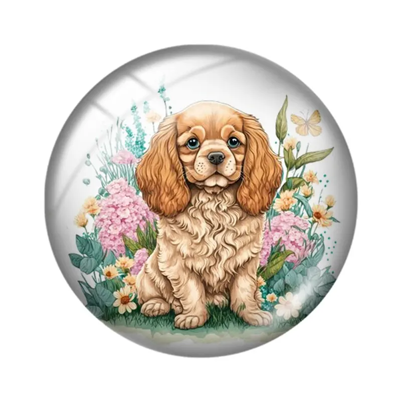 Épagneul à fleurs mignonnes, 10 pièces, 12mm/18mm/20mm/25mm, photo ronde, cabochon en verre, démo, dos plat, résultats de fabrication