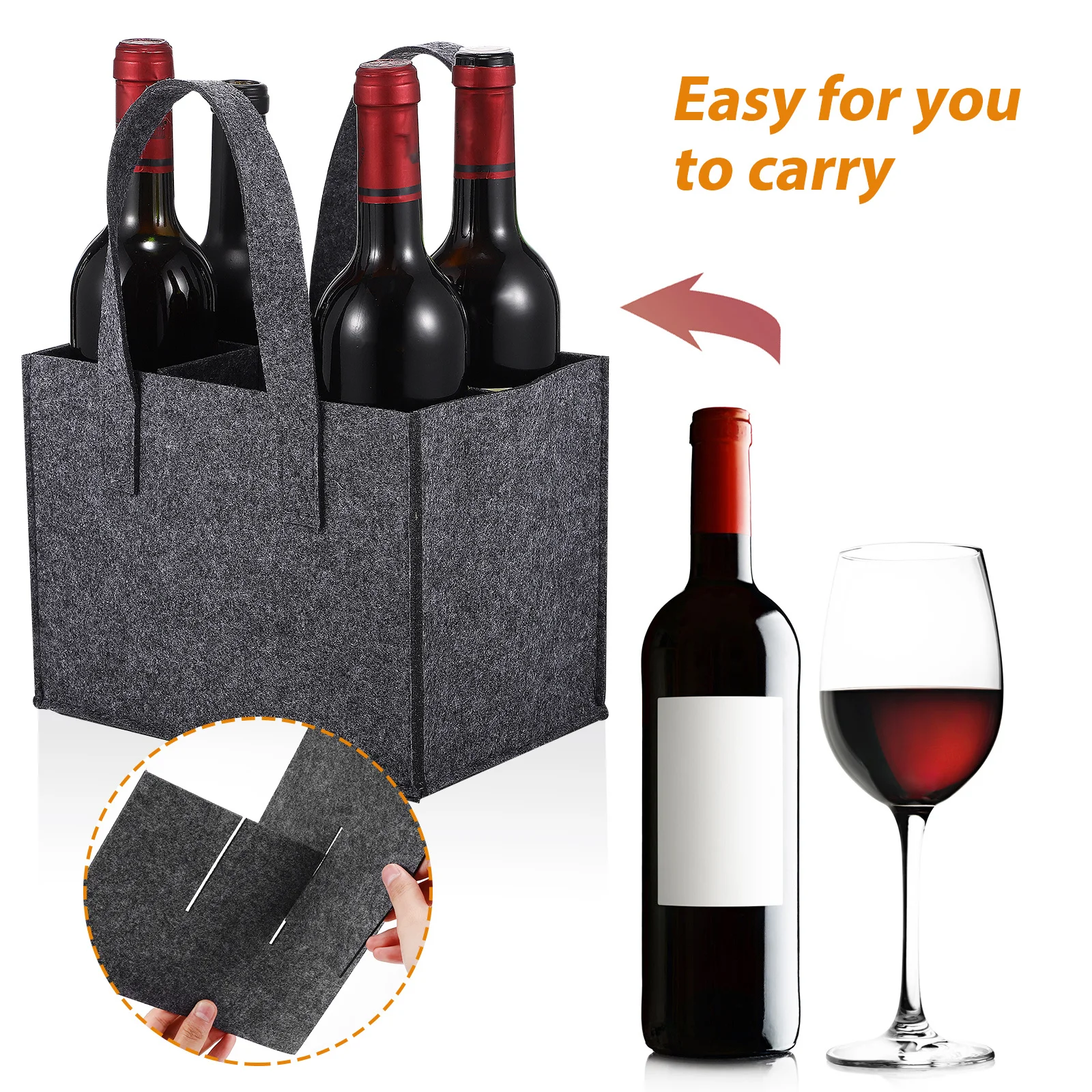 

4Pcs Wine Tote Bags Felt Bottle Carrier Thick Soft Handbag 6 Bottles Storage Bag for Camping Picnic Bottle Bag