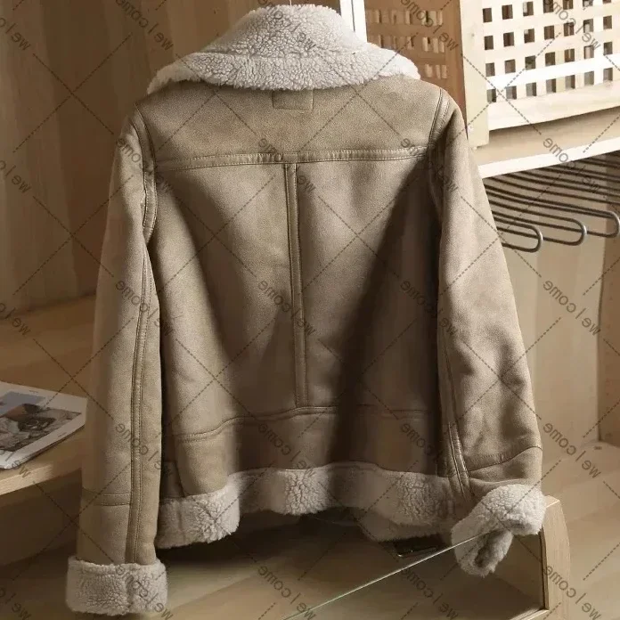 Chaqueta gruesa y cálida de piel de oveja para mujer, abrigo corto marrón para motocicleta, chaquetas de piel de oveja sintética, prendas de vestir de invierno