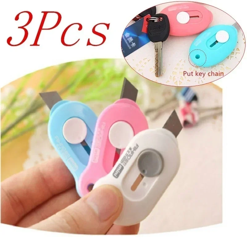 3pcs Mini Portable Small Utility Knife Office Supplies Hook Belt Invisible Box Cutting Cutter Letter Opener Sword Color Random