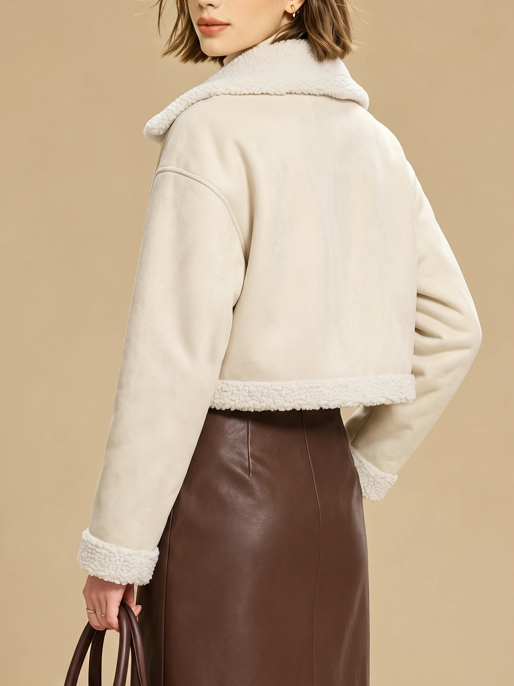 Damen Einfarbiger Mantel mit Kragen und Asymmetrischem Design, Reißverschluss, Kurze Länge, Herbst-Winter-Musikfestival-Jacke Neu 2026 – Detail 7