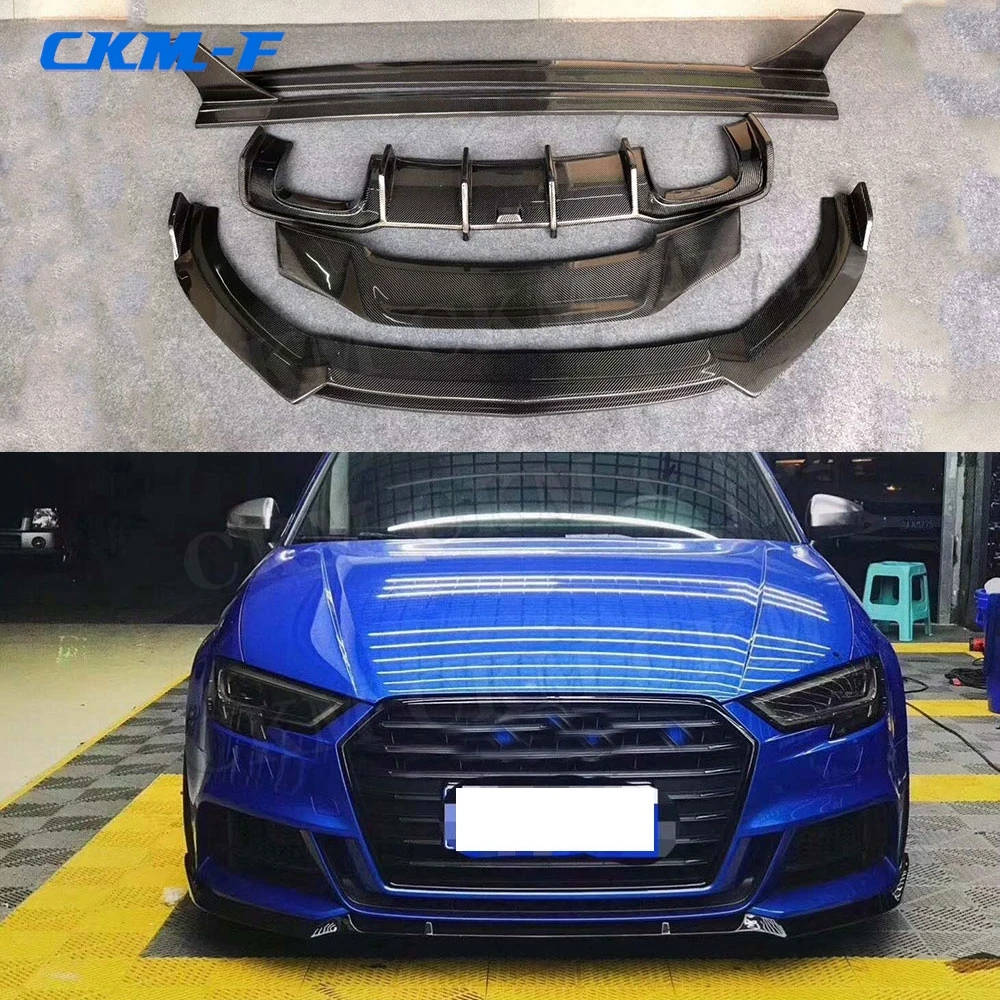 Carbon Fiber Front Lip Rear Diffuser Spoiler Side Skirts Body Kit For A3 S3 Sedan 2017 2018 2019 Bumper Guard Car Styling