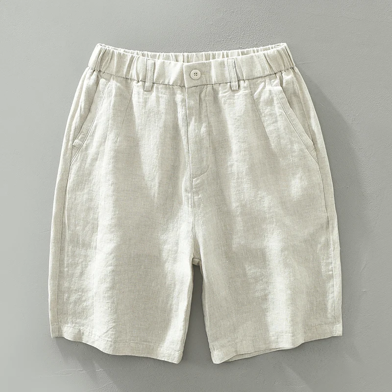 2026 Summer New Simple Loose Breathable Linen Shorts for Men Clothing Thin Straight Big Pockets Solid Color Pants