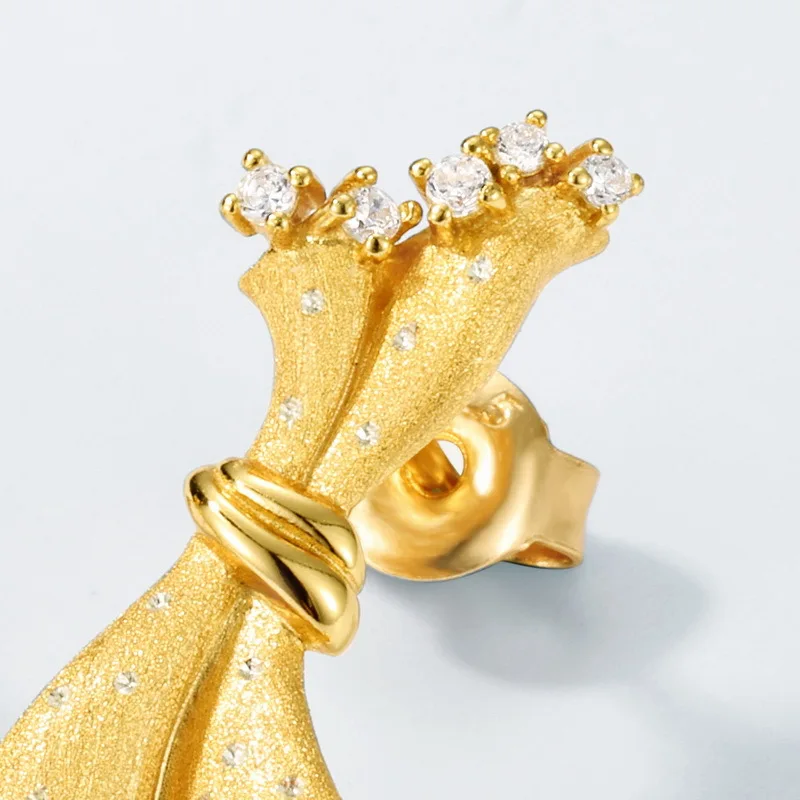 Vintage 925 Sterling Silver Earrings Italian Brushed Gold Small Dress Design Hypoallergenic Fade-Resistant Light Luxury Jewelry