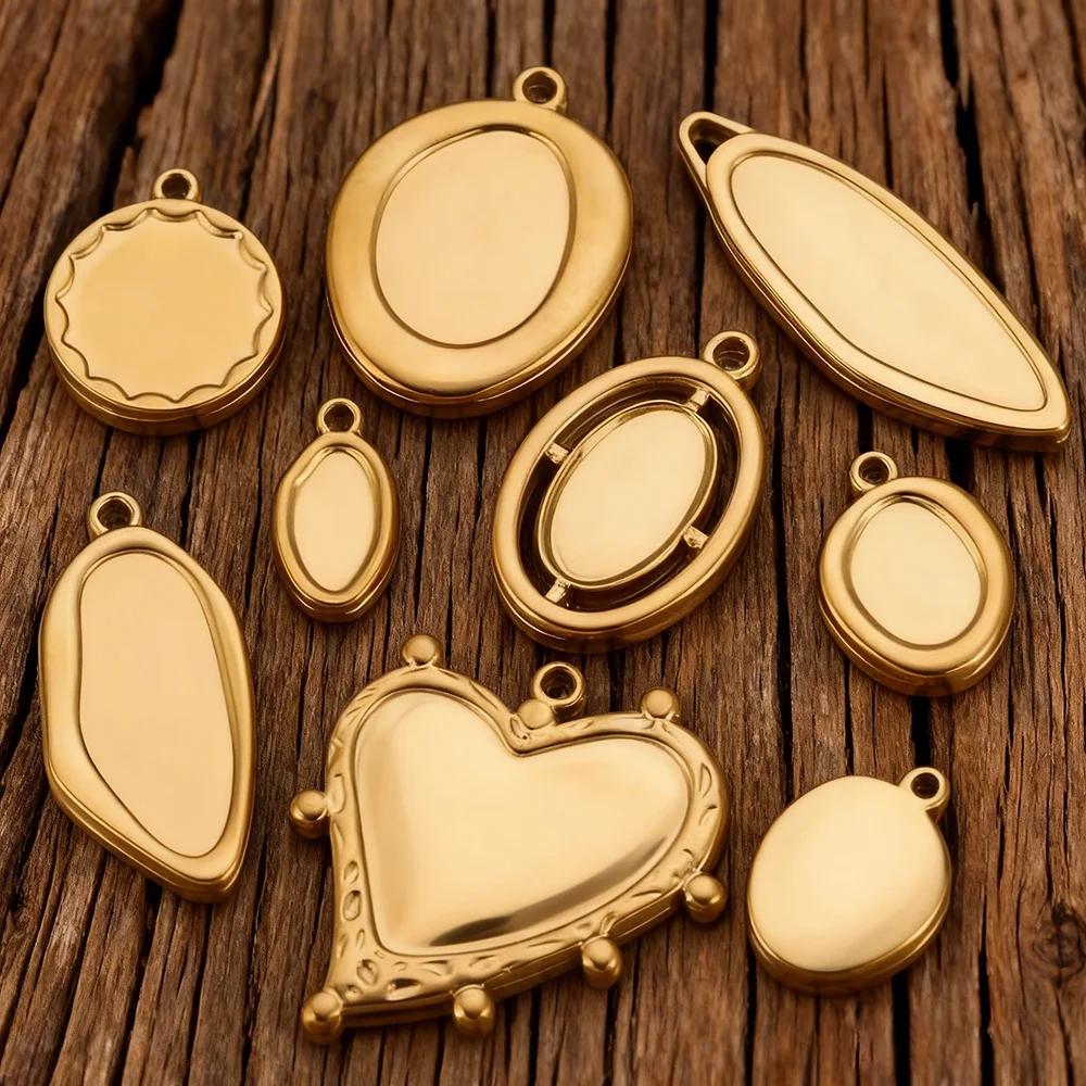 

5pcs/Lot Stainless Heart Round Irregular Bezel Charm Pendant Trays Blank Cabochon Base Diy Resin Cameo Jewelry Making Supplies