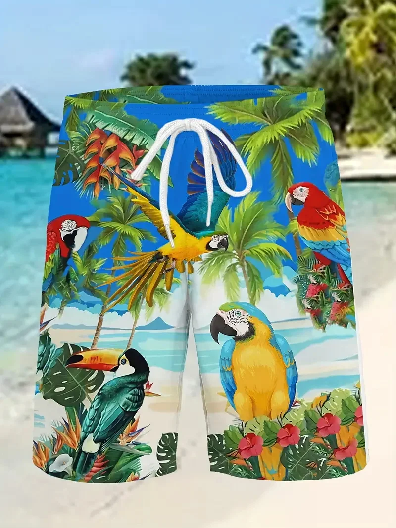 الرجال الاستوائية الببغاء طباعة الرباط السراويل طباعة كاملة الصيف المتضخم شورتات للبحر الرجال السباحة جذع بحر