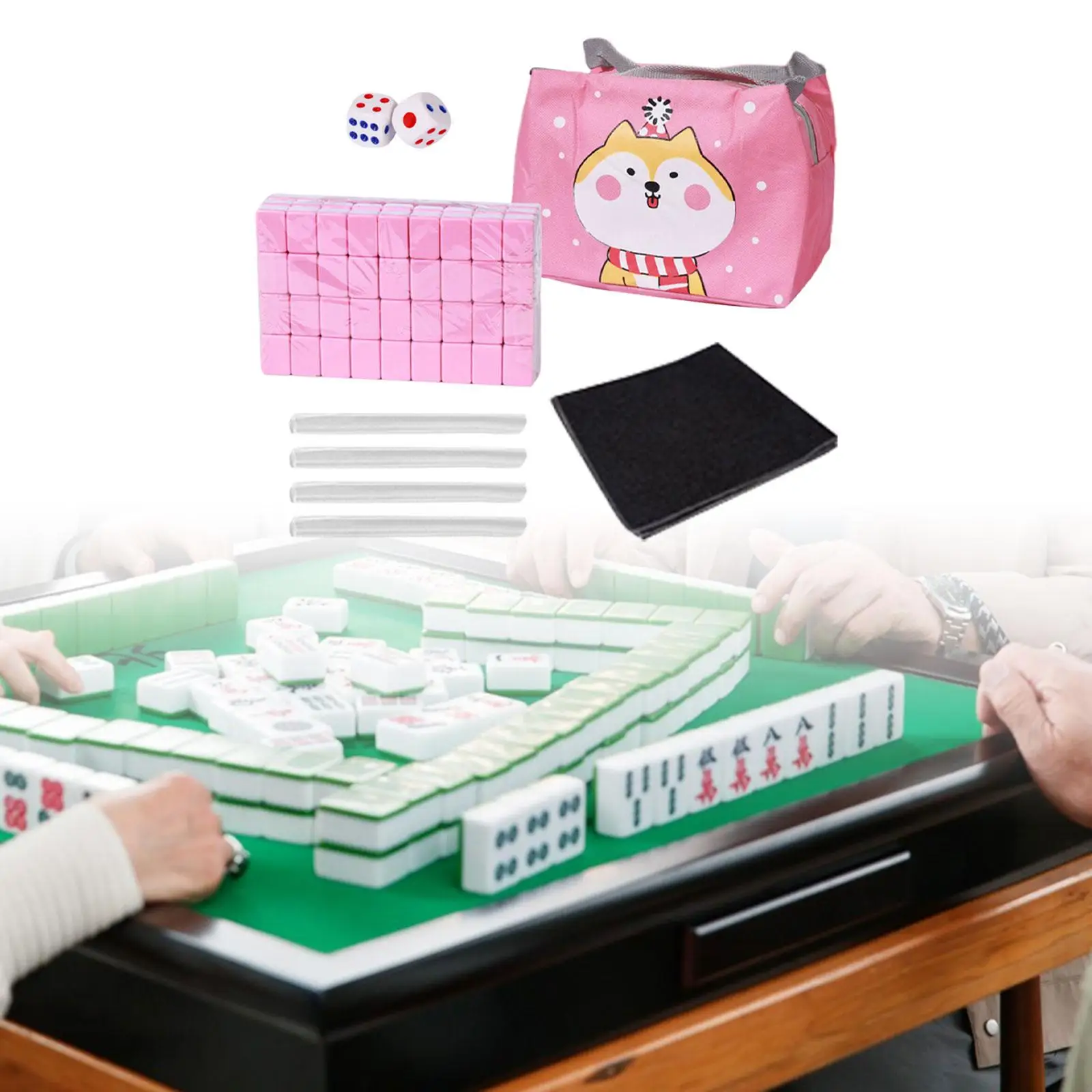 Travel Mini Mahjong Set with Table Cloth Dices 4 Rulers with Carrying Case 24mm