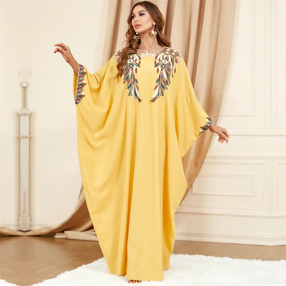 

Eid Mubarak Djellaba Muslim Loose Maxi Dress Women Batwing Sleeve Kaftan Abaya Dubai Turkey Robe Ramadan Islamic Gown Caftan New