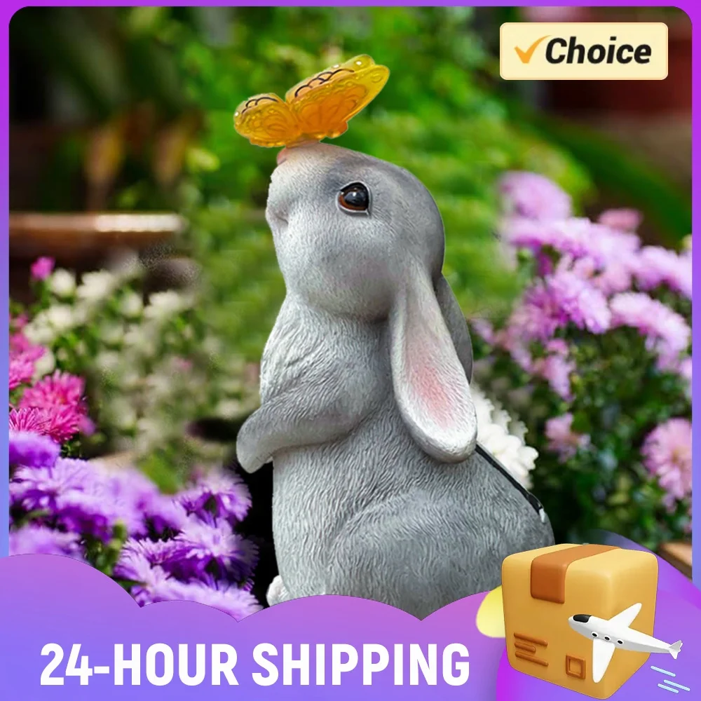 Solar Rabbit Light Solar Bunny Decorative Light Waterproof Cute Rabbit Figurine Resin Cartoon for Patio Lawn Courtyard