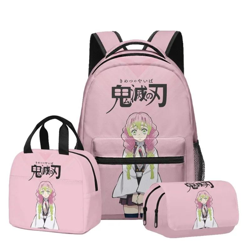 3pcs/set Demon Slayer Anime Print Backpack Pencil Case Lunch Bag Student Large Capacity Schoolbag Stationery Birthday Gift view 4