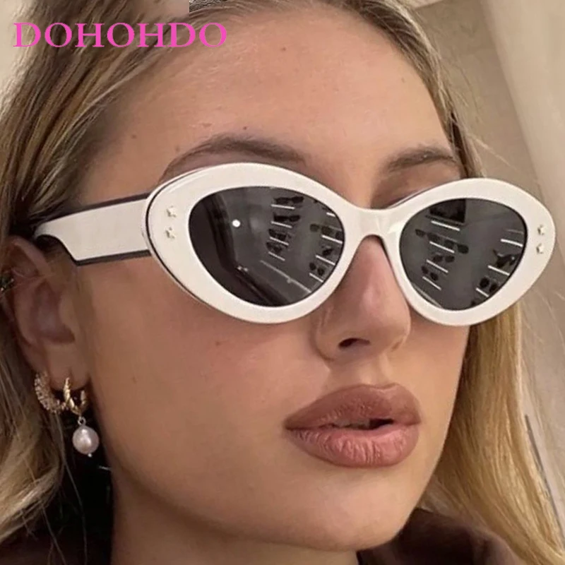 

New Fashion Luxury Rivets Cat Eye Sunglasses Women Men Trend Brand Designer Classic Outdoors Summer Traveling Sun Glasses UV400