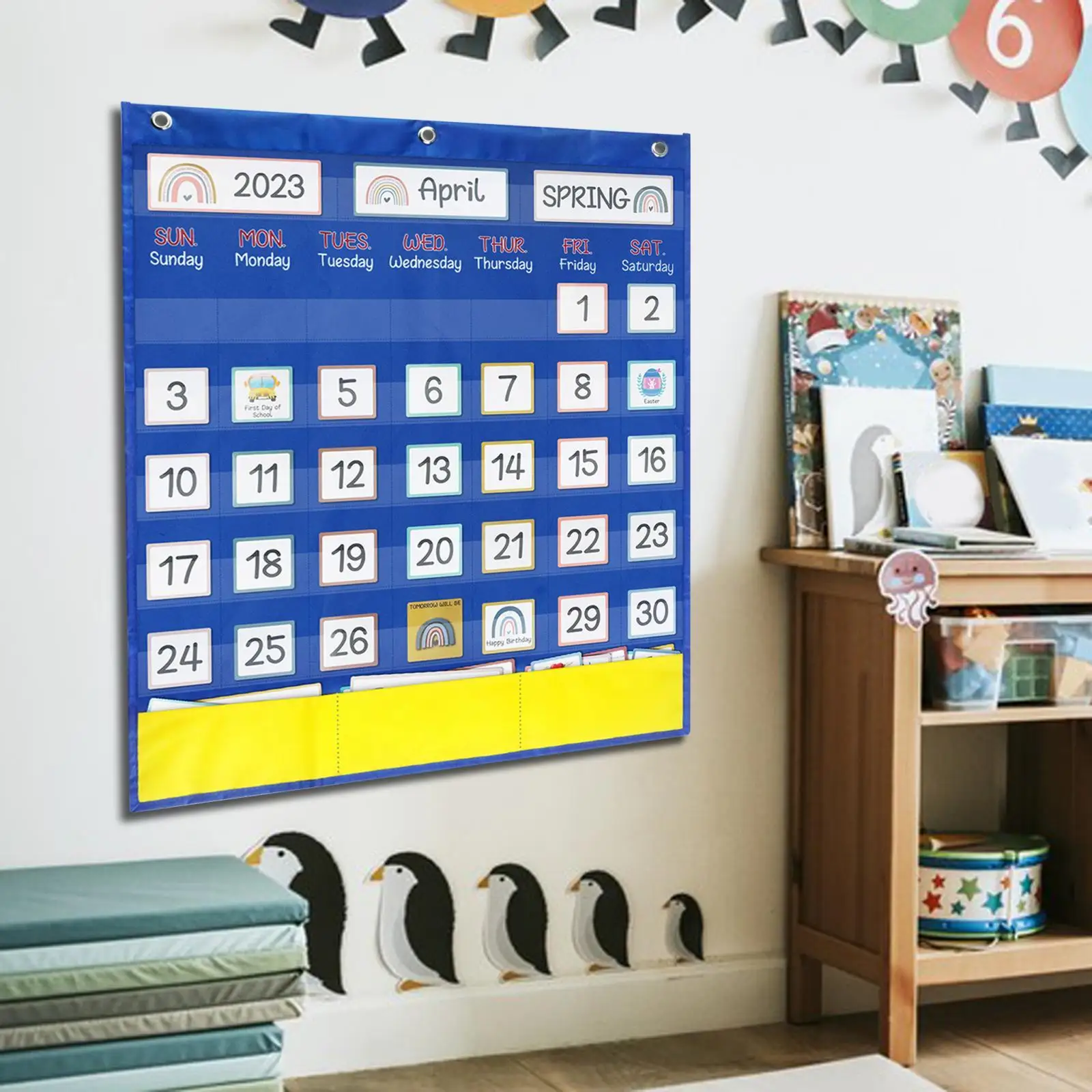 Classroom Calendar Pocket Chart, Pré-escolar Early Learning Supplies, Hoje Tag Card, Classroom Ensino, 20.08x23.62"