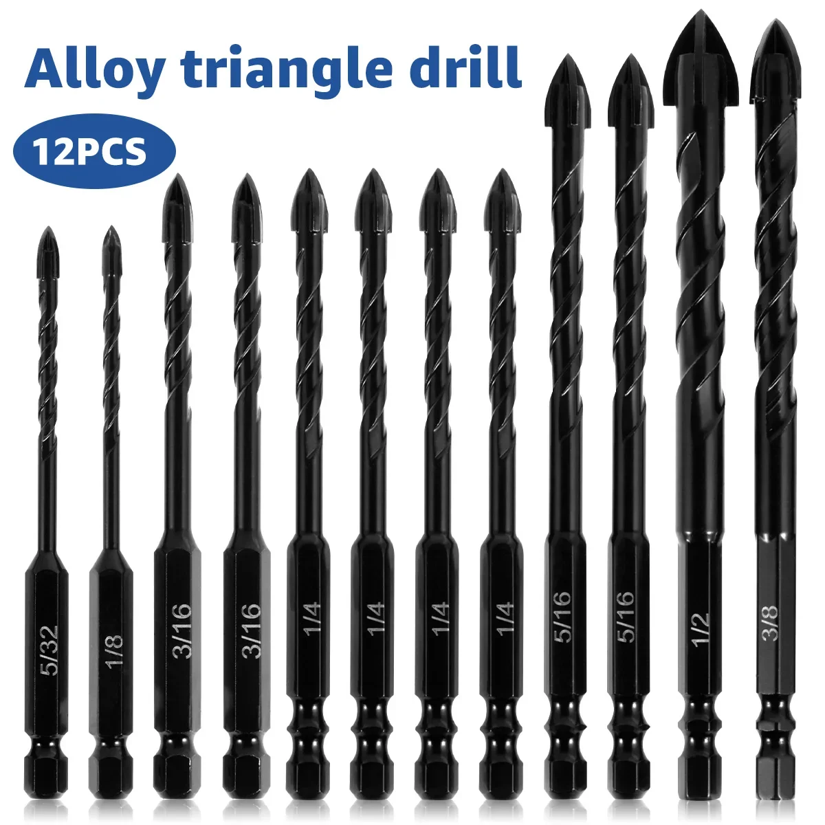 

12Pcs Concrete Drill Bit Set Alloy Masonry Drill Bit Set Cross Head Tile Drill Bit 3/4/5/6/8/10/12mm Durable Drilling Hole Bit