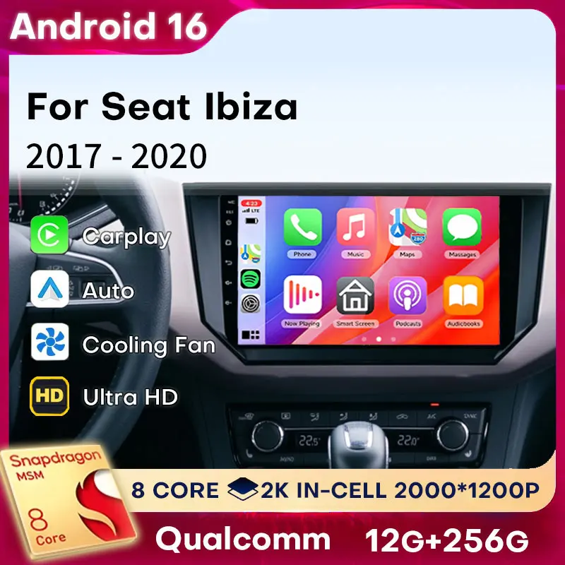 CarPlay Inalámbrico y Android Auto para Seat Ibiza 2017-2020, Unidad Principal Multimedia Estéreo Android 16 de 8 Núcleos, 4G WiFi DTS, Autoradio 2 DIN