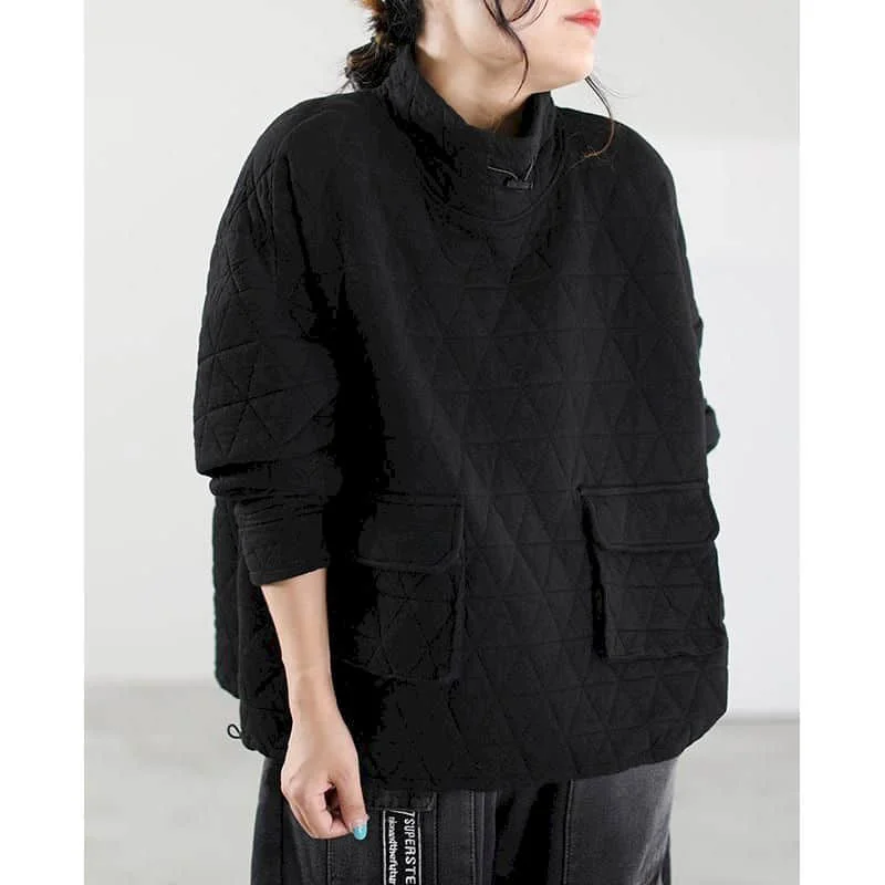 Quilted Hoodies for Women Long Sleeve Lightweight Cotton-padded High Collar Korean Style Winter Sweatshirts Casual Women Tops