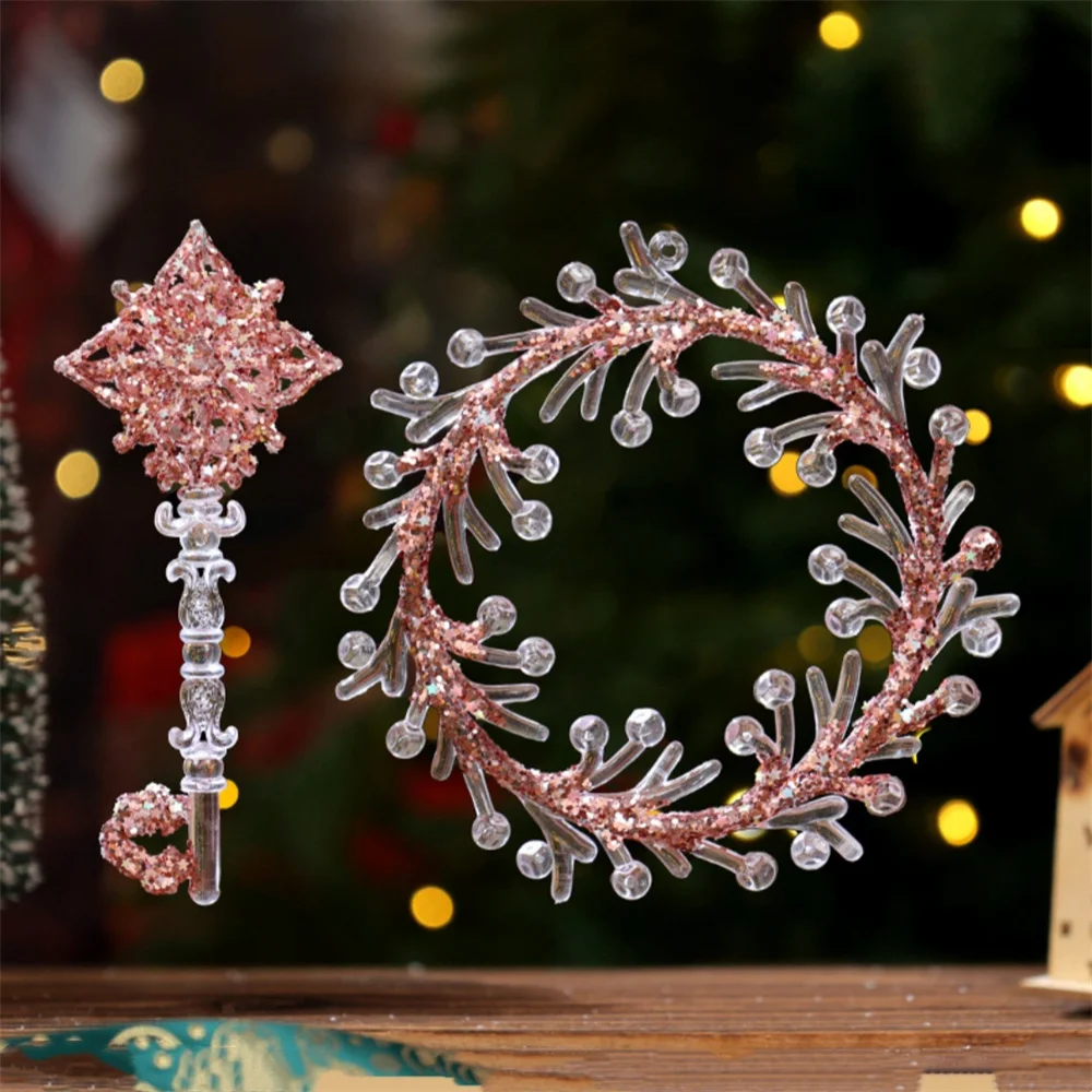 Crystal Clear Snowflake Christmas Tree Pendants Acrylic Elk Wreath Decorations For Holiday Party Transparent Hanging Ornament