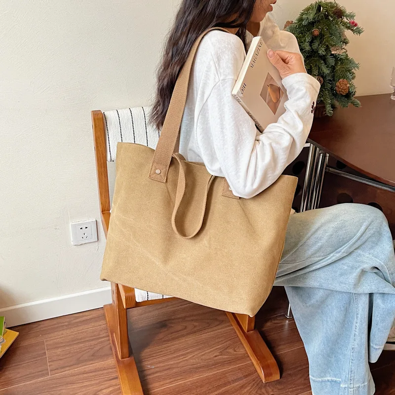 

Women's Large Fashion Tote Bag Korean Canvas Shopper with Dual Handles Shoulder Strap High Quality Book Bag for Female Students