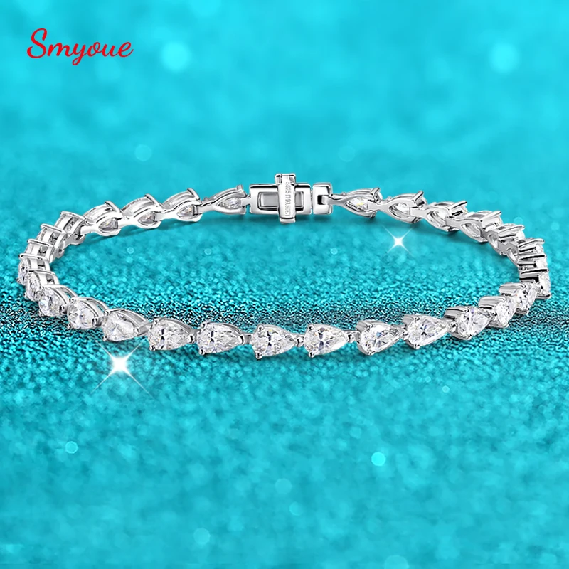 Smyoue 0.35/0.5CT GRA Certified Pear Cut Moissanite Tennis Bracelet for Women Luxury Quality Jewelry Sterling Silver 925 Chain