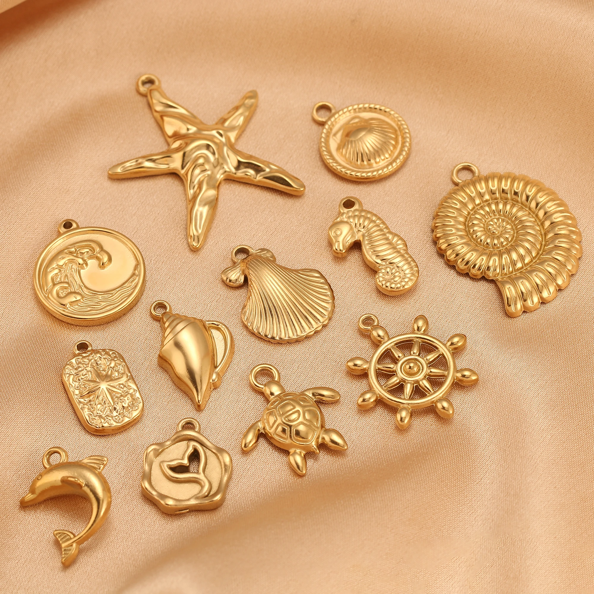 3pc/Lot Cute Ocean Wave/Starfish/Dolphin/Shell/Conch Charms For Jewelry Making Gold Color Jewelry Diy Earrings Necklace Bracelet