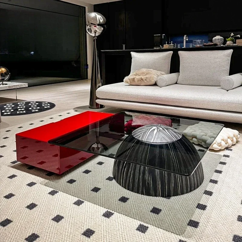 Italian minimalist square coffee table combination light luxury modern high-end glass large living room designer model A