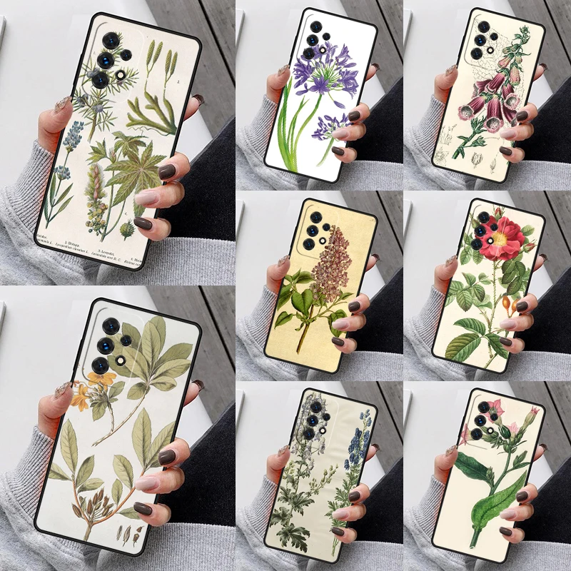 Botanical Drawings Flowers Plants Phone Case For Samsung Galaxy S23 S21 S20 FE S24 S22 Ultra Note20 S10 S9 Plus A40 A52 A13 A53