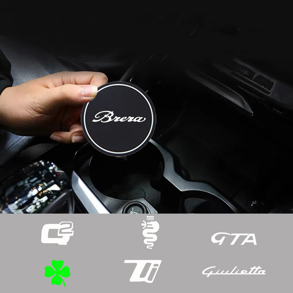

2Pcs Anti-Slip Water Cup Drink Mat Insert Coaster Pads For Alfa Romeo Brera Giulietta GTA Quadrifoglio a serpenti TI