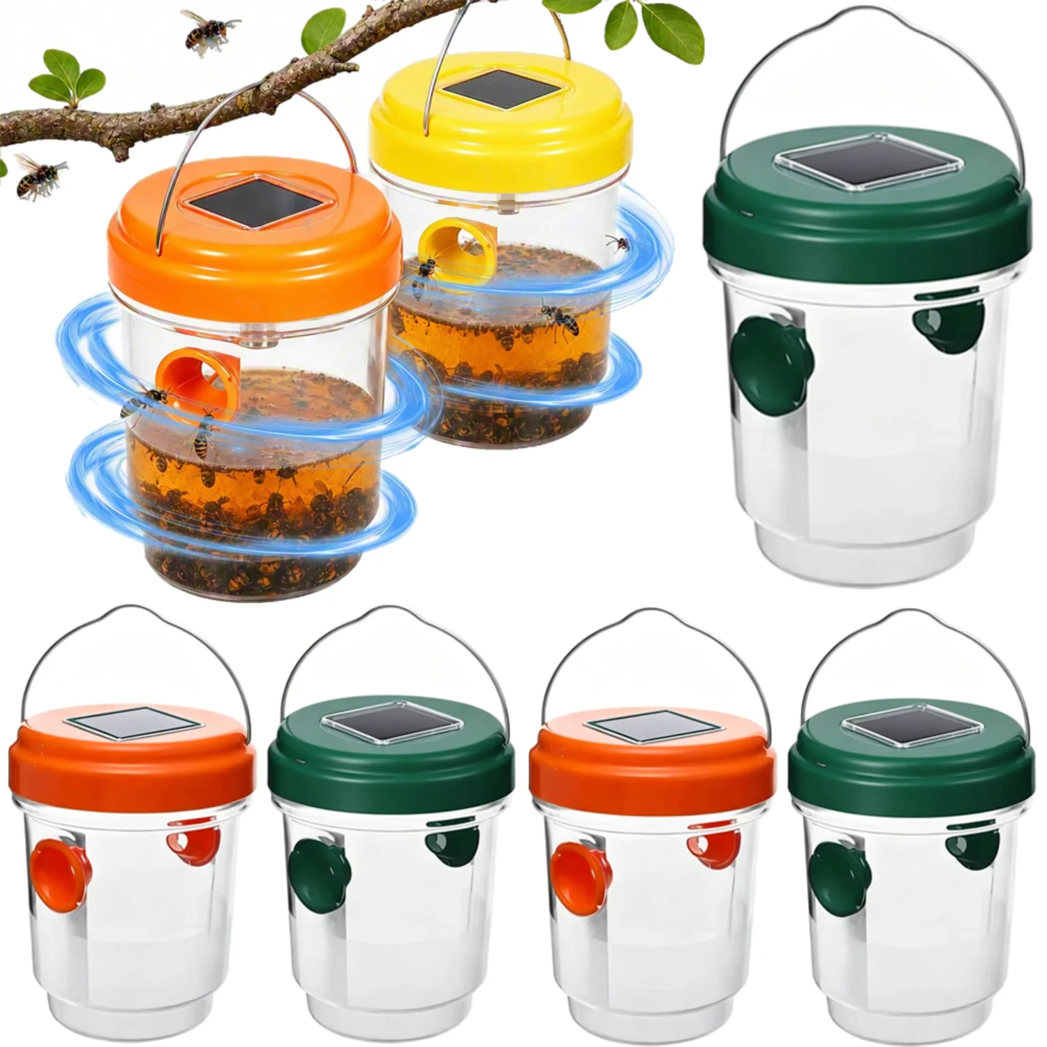 Solar Powered Wasp Hornet Bee Trap Reusable Outdoor Insect Catcher Non Toxic Eco Friendly Hanging Fruit Fly Trap For Garden Yard