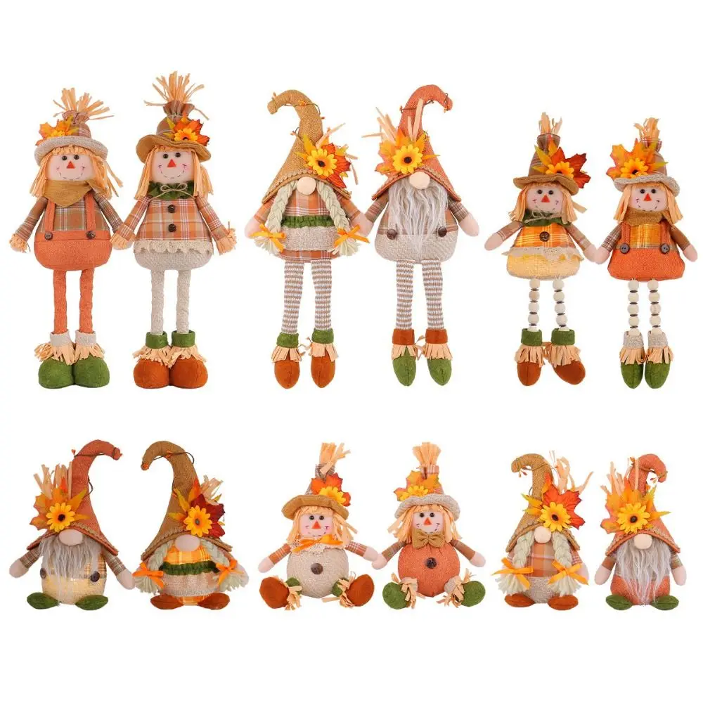 Scarecrow Doll Thanksgiving Scarecrow Dwarf Dolls Long Legs Straw Hat Sunflower Gnome Dwarf Dolls Soft Luminescence