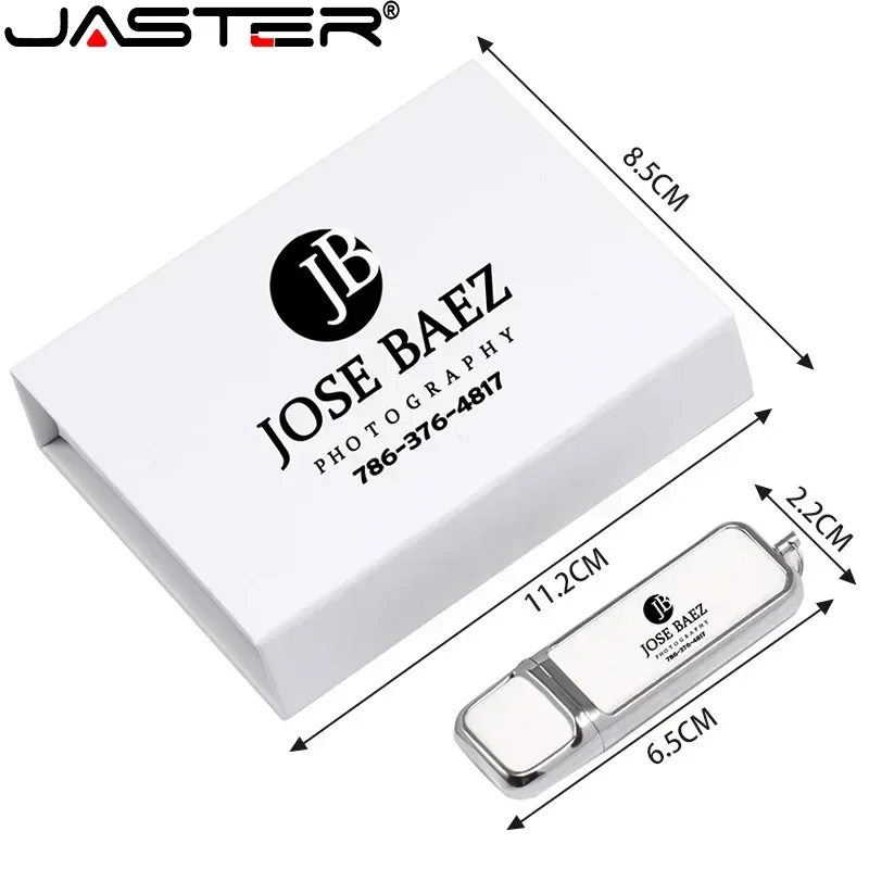 JASTER White Leather USB 2.0 Flash Drives 16GB 32GB 64GB 128GB Free Logo Memory Stick with Black Pen Drive Creative Gift U Disk